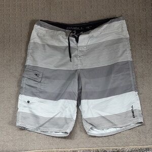 O'Neill Men's Gray Striped Swim Shorts Large